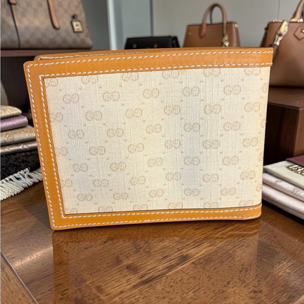 VINTAGE Gucci GG Canvas Bifold Wallet Tan Leather ( 90’s) - Picture 2 of 11